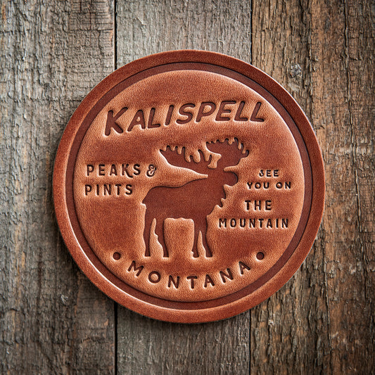 Kalispell Montana Moose Leather Coaster