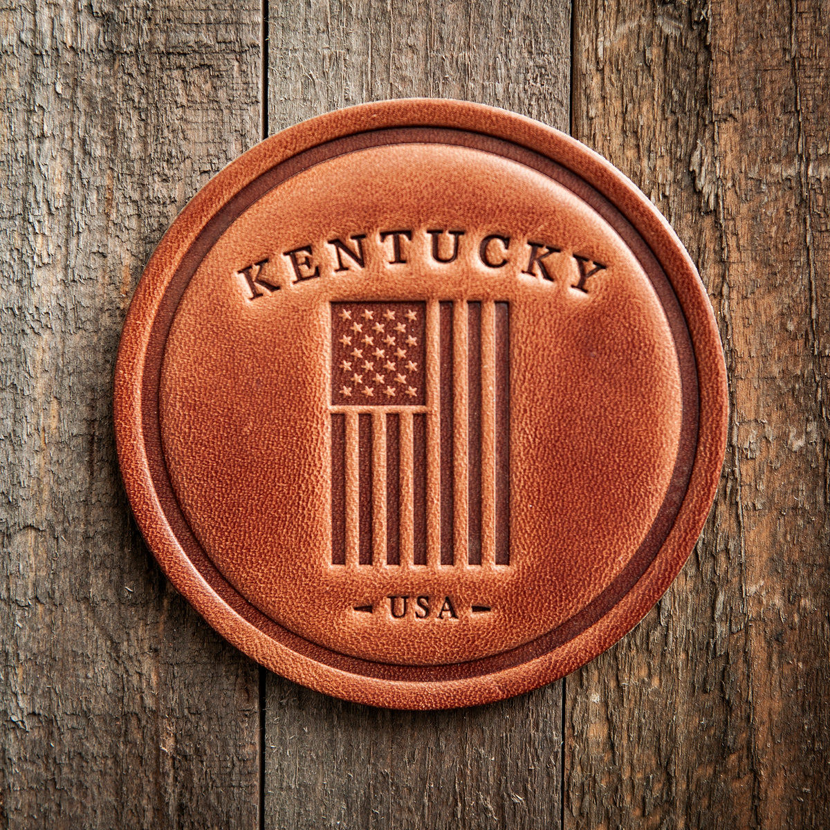 Kentucky American Flag Leather Coaster
