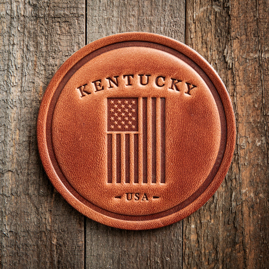 Kentucky American Flag Leather Coaster