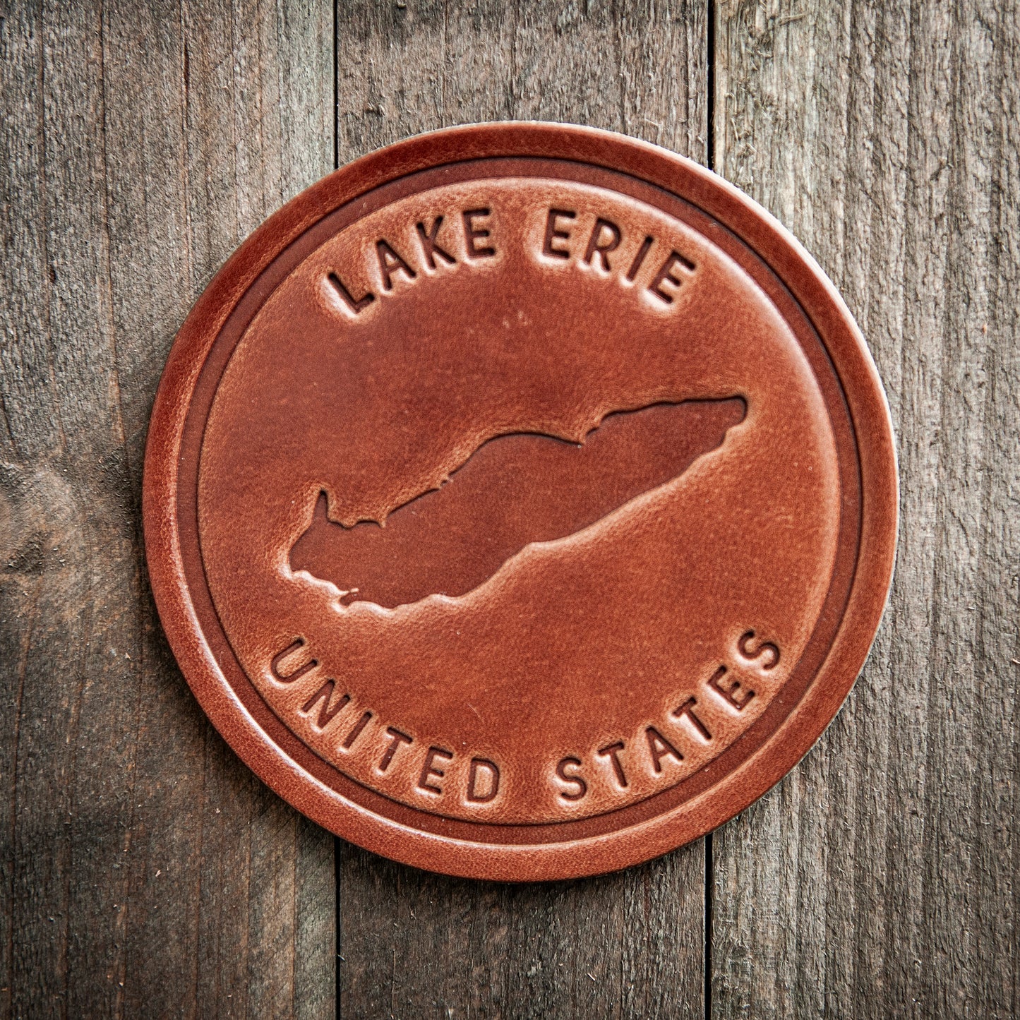 Lake Erie Silhouette Leather Coaster