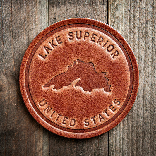 Lake Superior Silhouette Leather Coaster