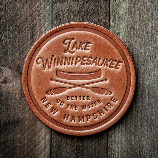 Lake Winnipesaukee New Hampshire Leather Coaster
