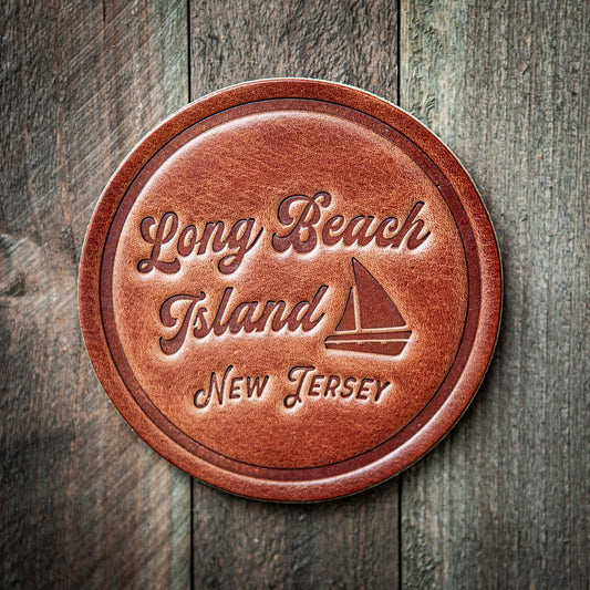 Long Beach Island New Jersey Leather Coaster