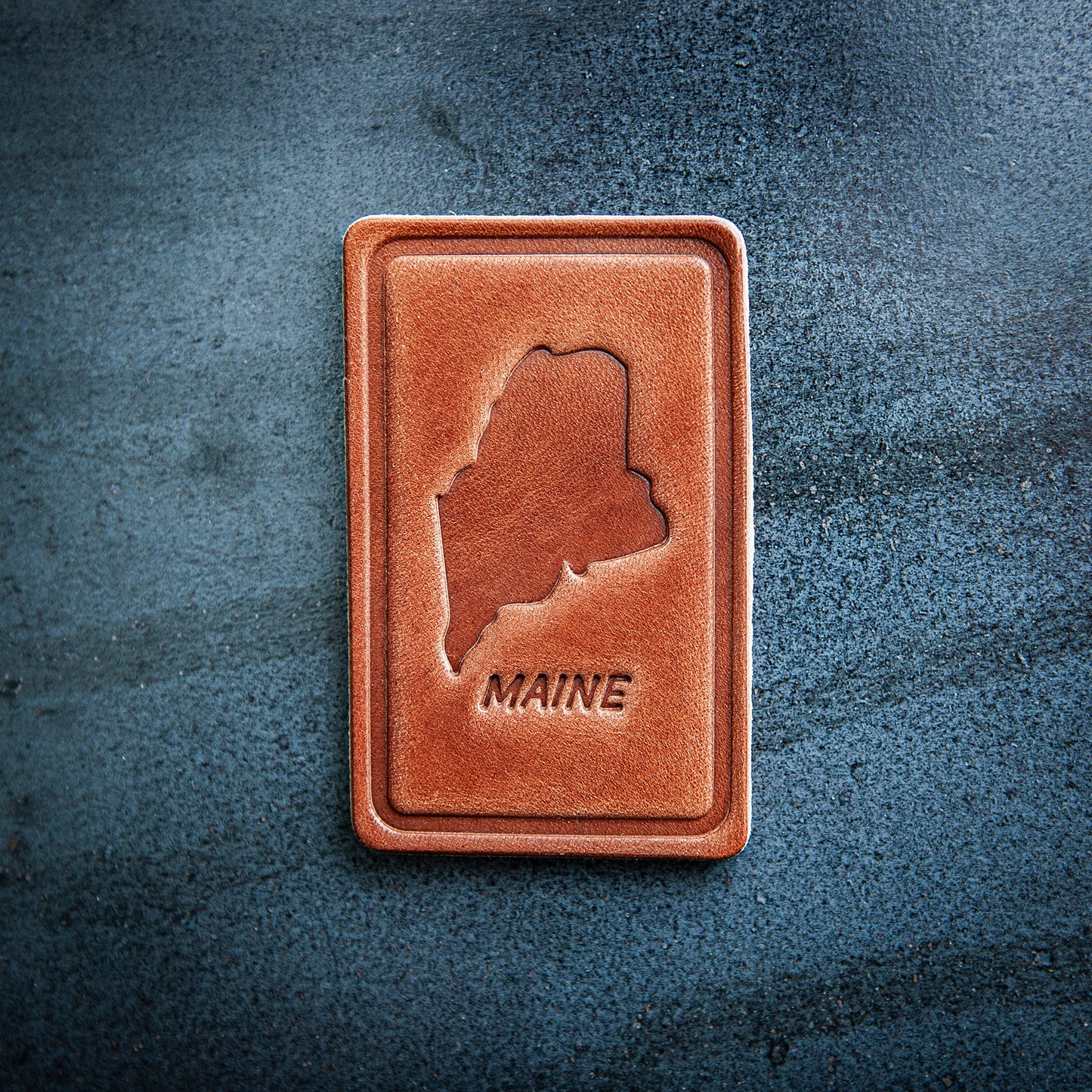 Maine State Silhouette Leather Magnet Block Style