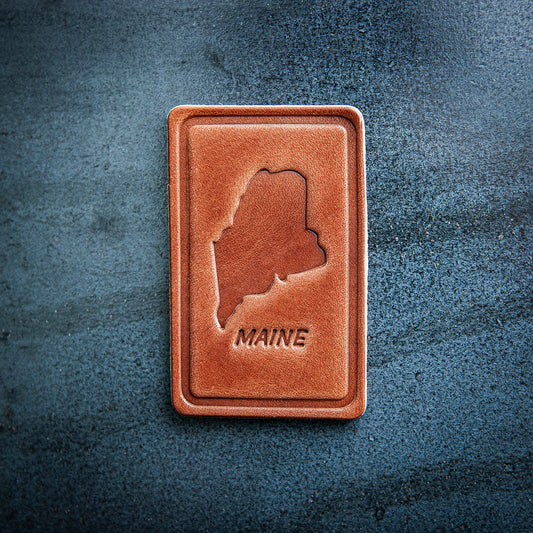 Maine State Silhouette Leather Magnet Block Style