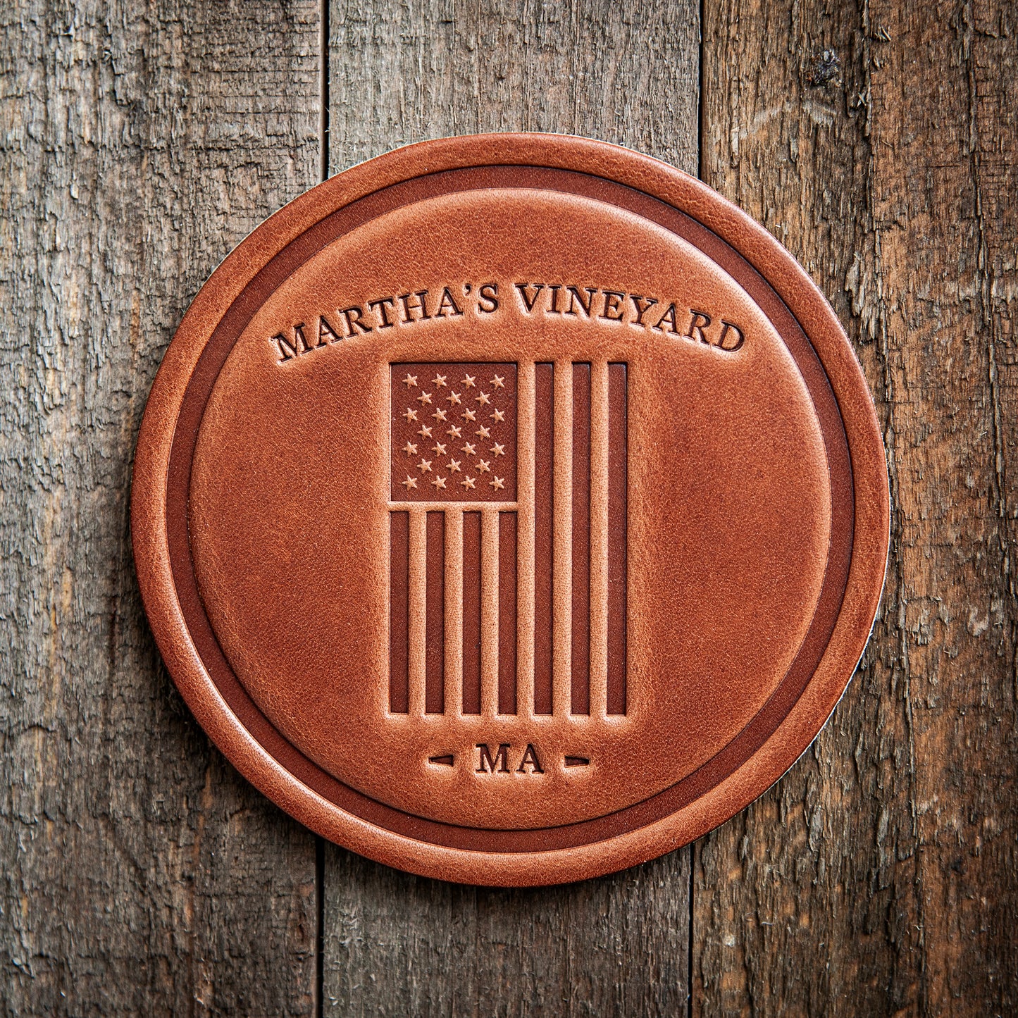 Martha's Vineyard American Flag Leather Coaster