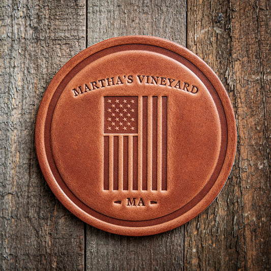 Martha's Vineyard American Flag Leather Coaster