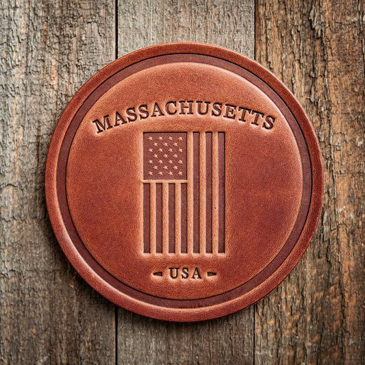 Massachusetts American Flag Leather Coaster