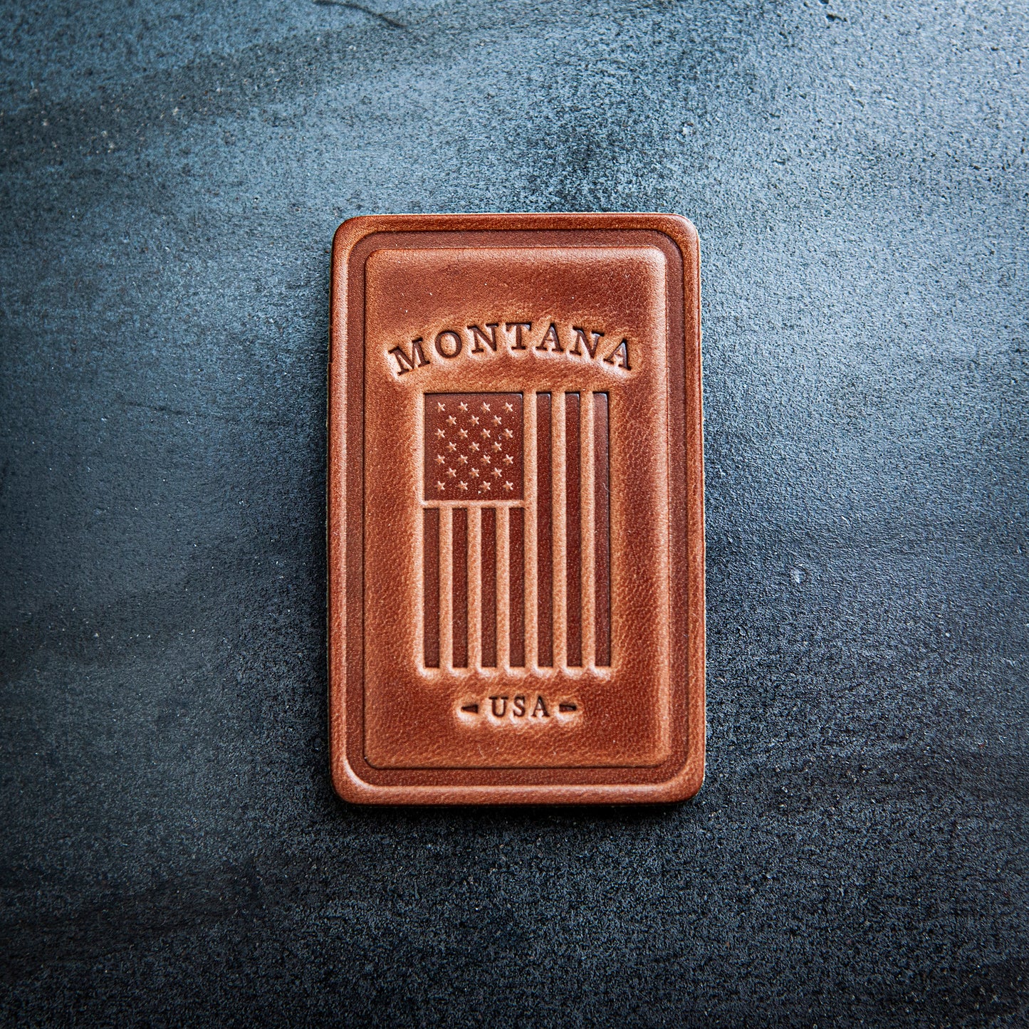 Montana American Flag Leather Magnet Block Style