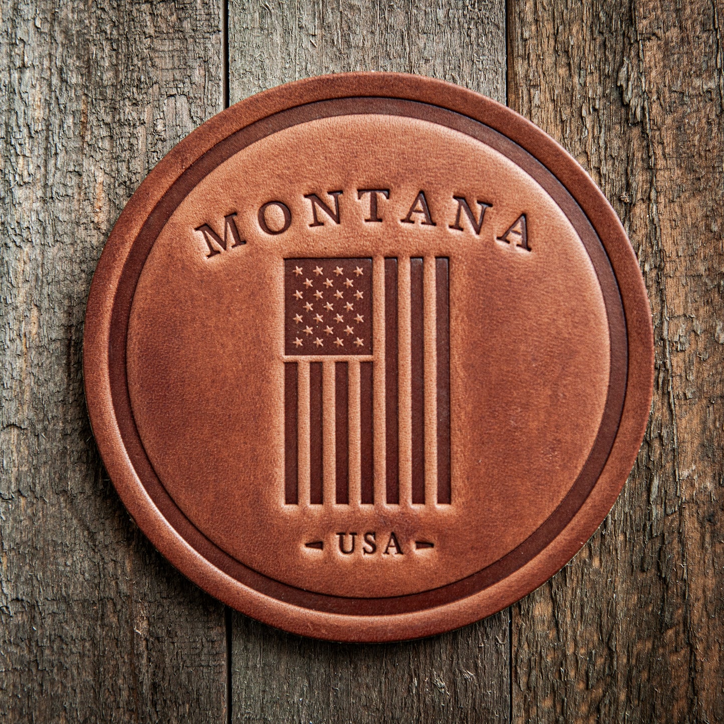 Montana American Flag Leather Coaster