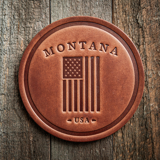 Montana American Flag Leather Coaster