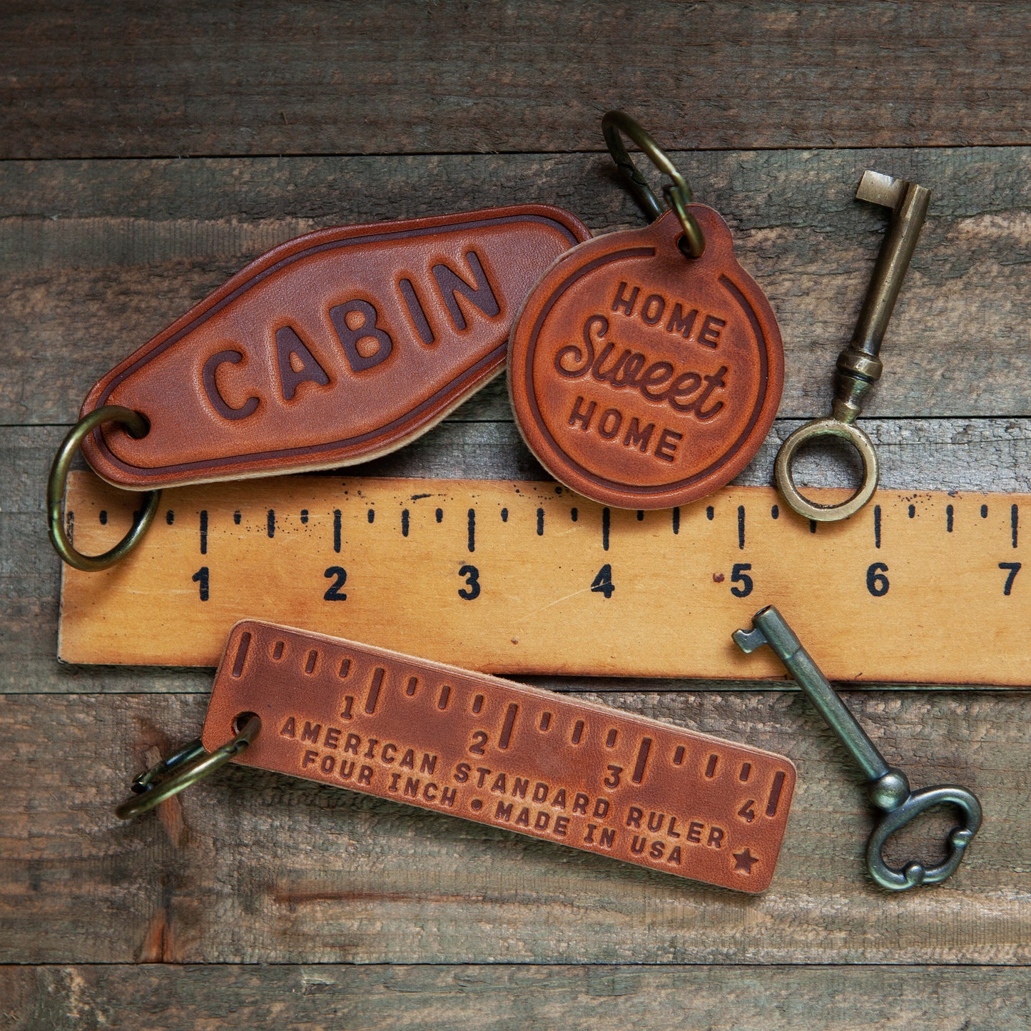 Tucson Arizona Script Leather Keychain Motel Style