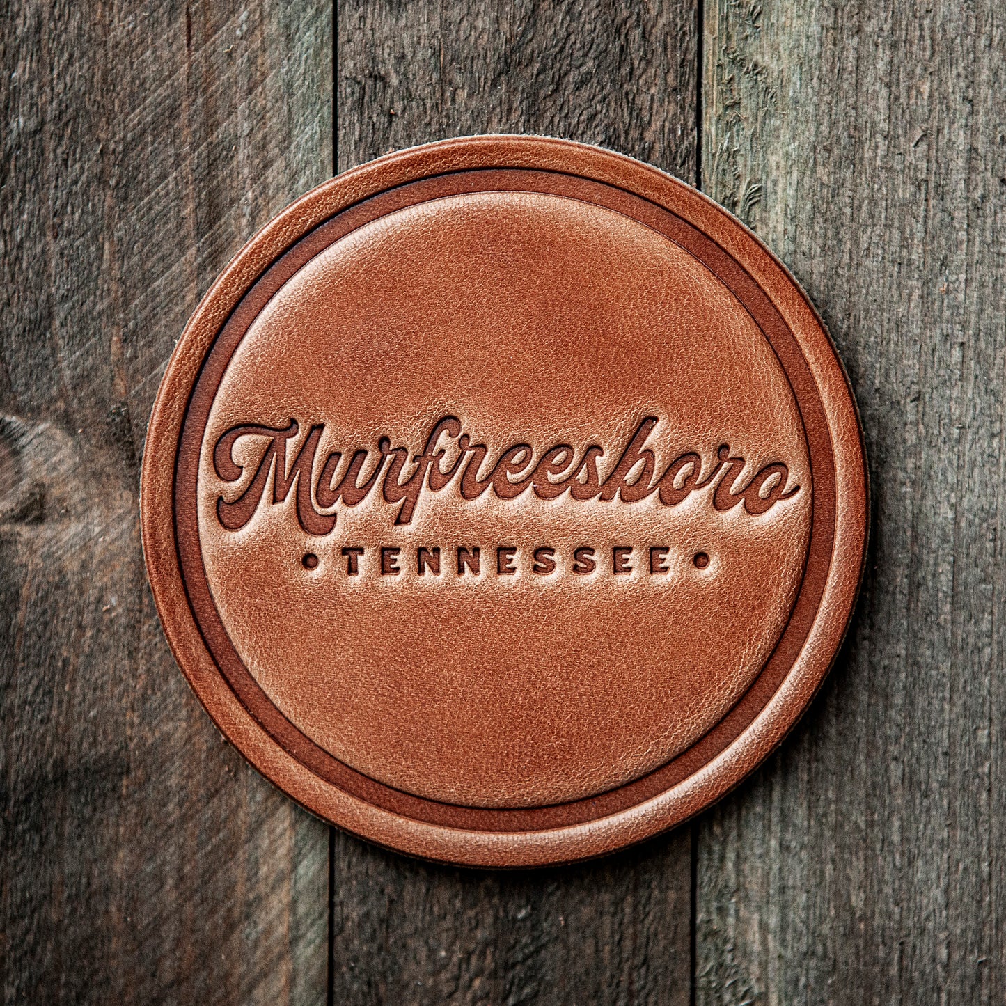 Murfreesboro Tennessee Script Leather Coaster