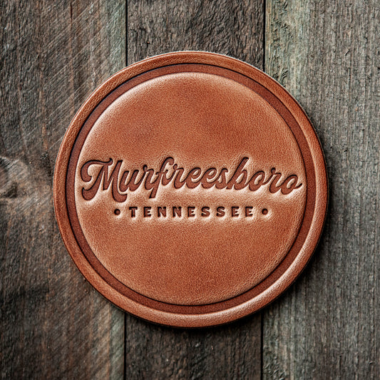 Murfreesboro Tennessee Script Leather Coaster