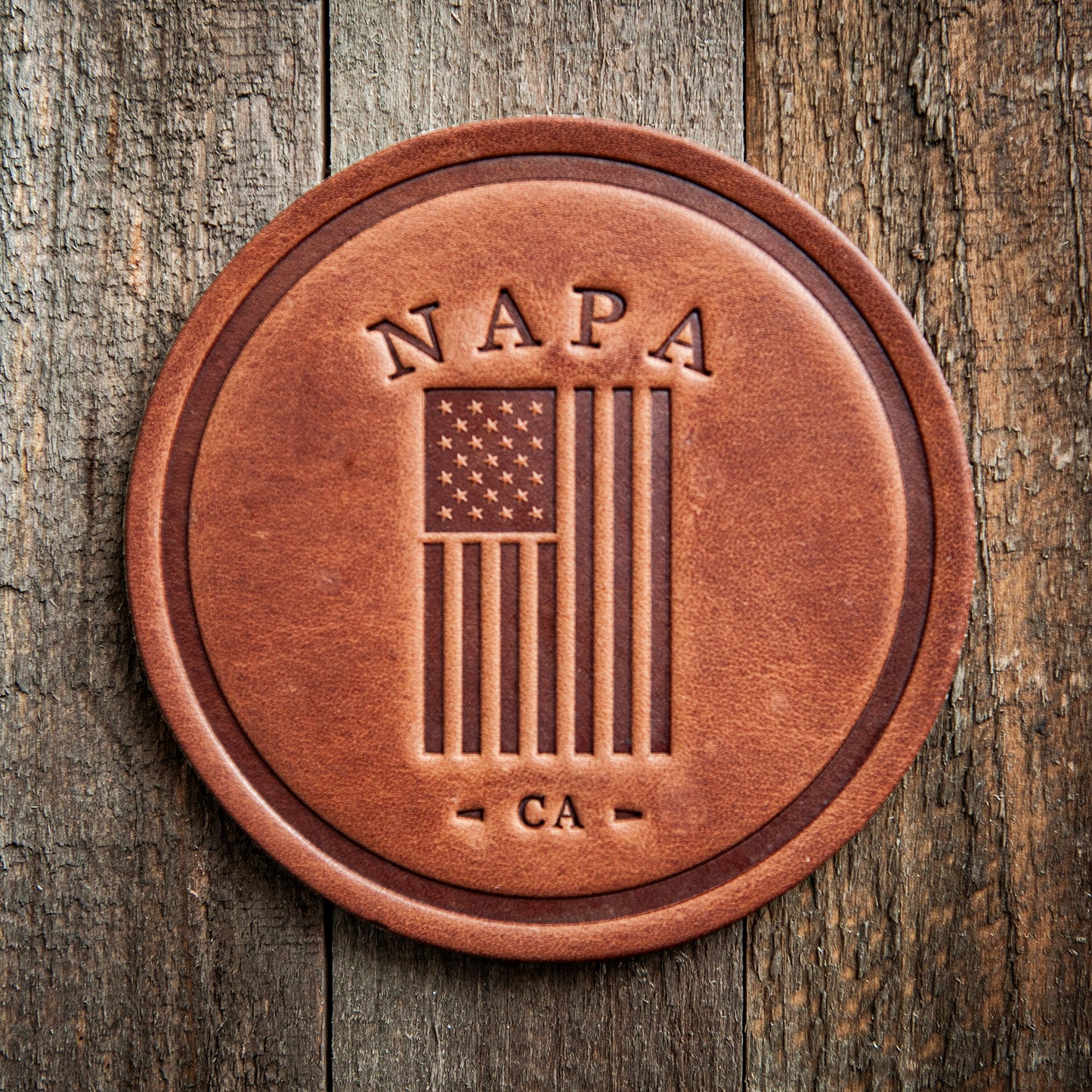Napa California American Flag Leather Coaster