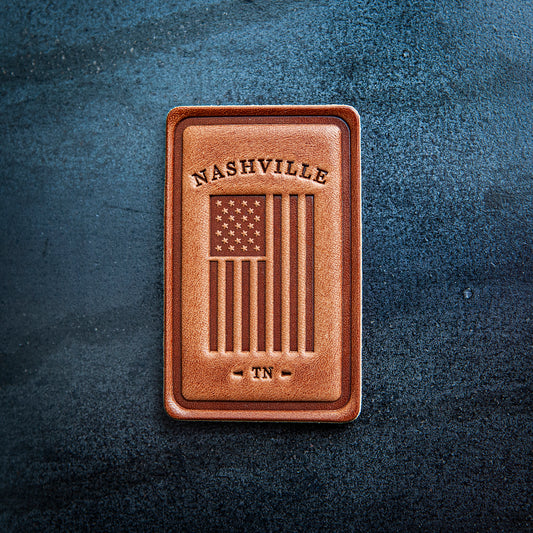 Nashville Tennessee American Flag Leather Magnet Block Style