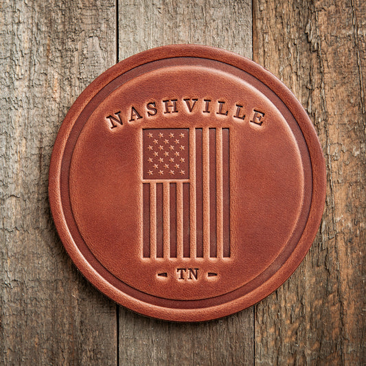 Nashville Tennessee American Flag Leather Coaster