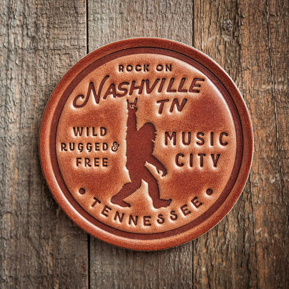 Nashville Tennessee Music City Big Foot Sasquatch Leather Coaster