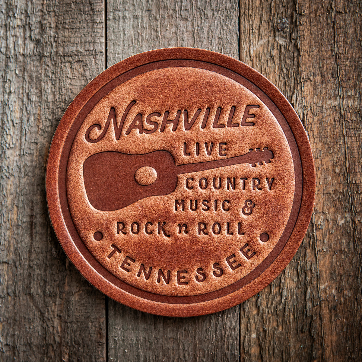 Nashville Tennessee Rock N Roll Guitar Leather Coaster