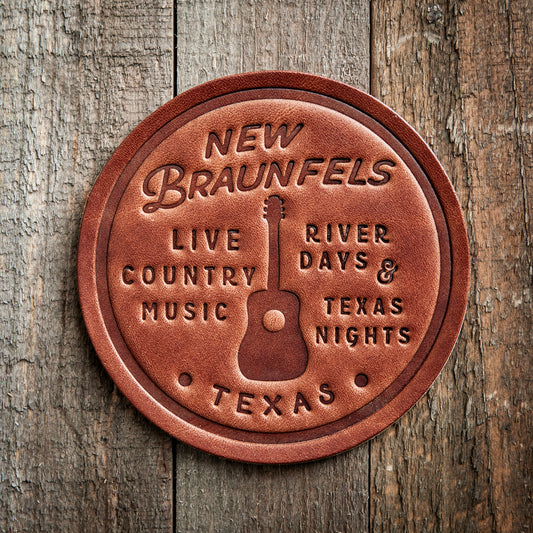 New Braunfels Texas Guitar Leather Coaster