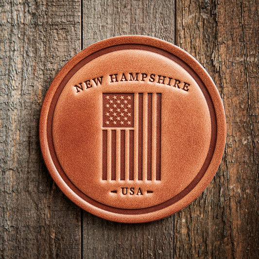 New Hampshire American Flag Leather Coaster
