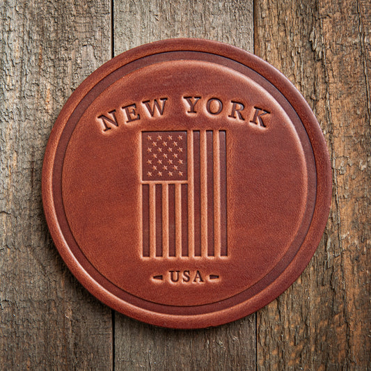 New York American Flag Leather Coaster