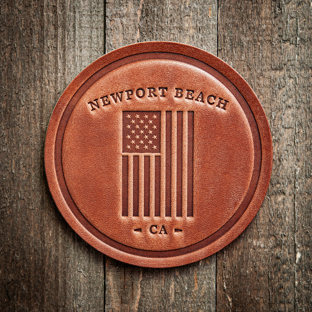 Newport Beach California American Flag Leather Coaster