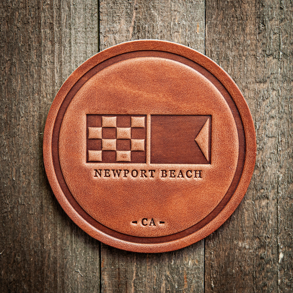 Newport Beach California Nautical Flag Leather Coaster