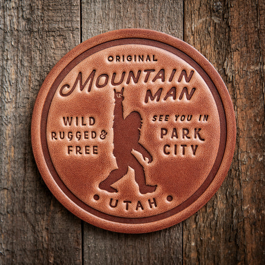 Park City Utah Mountain Man Big Foot Sasquatch Leather Coaster