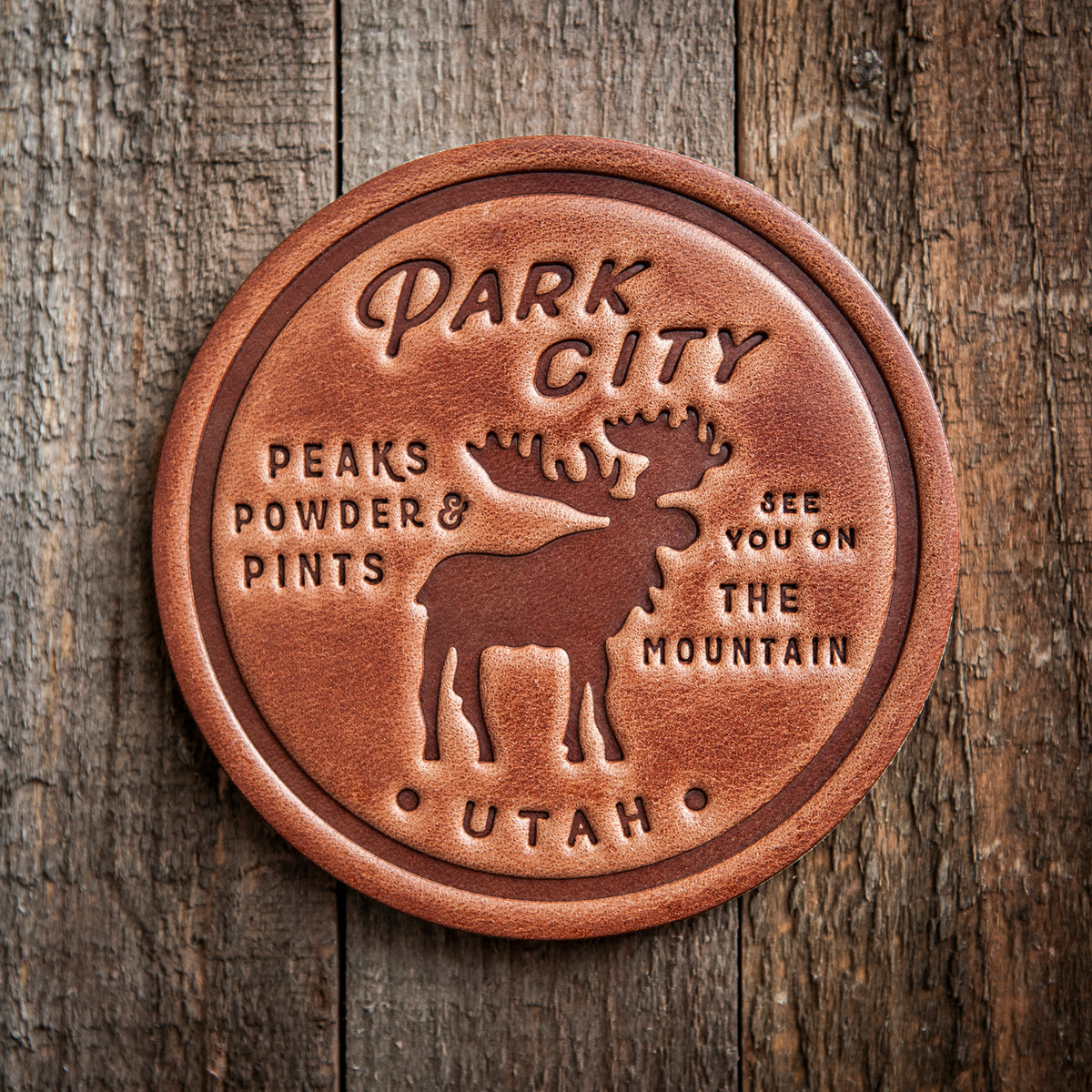 Park City Utah Moose Leather Coaster