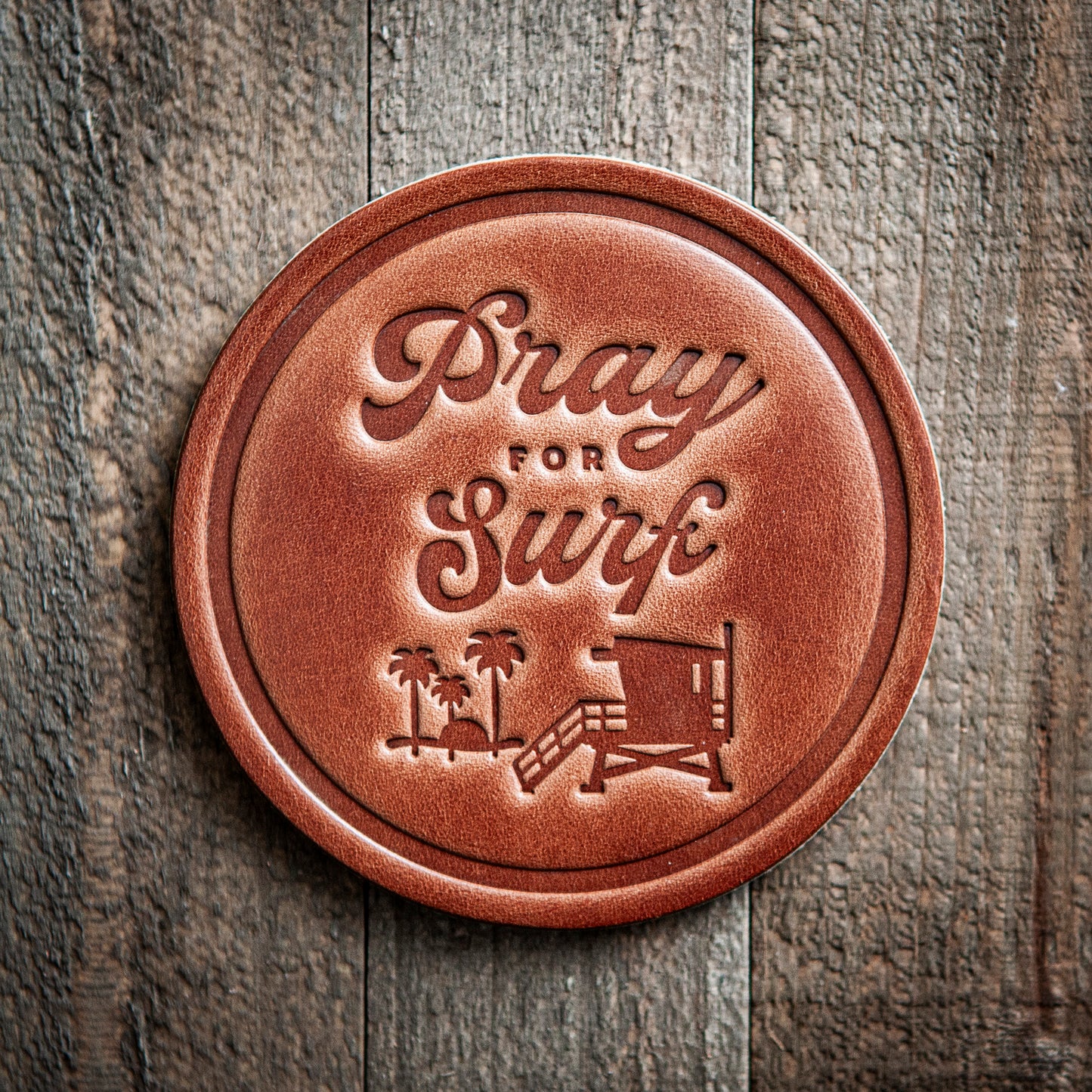Pray For Surf Leather Coaster
