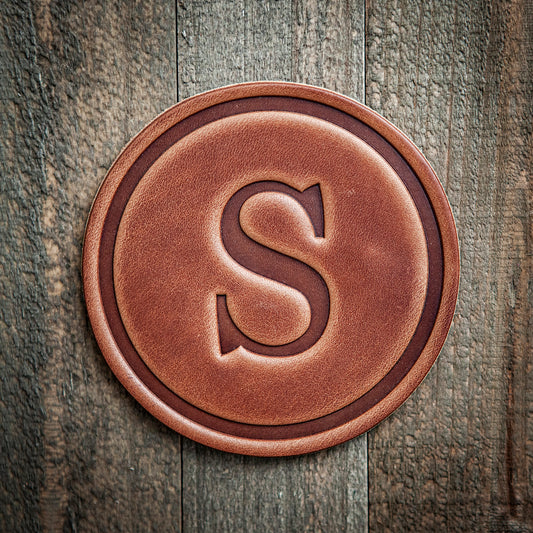 S Monogram Letter Leather Coaster