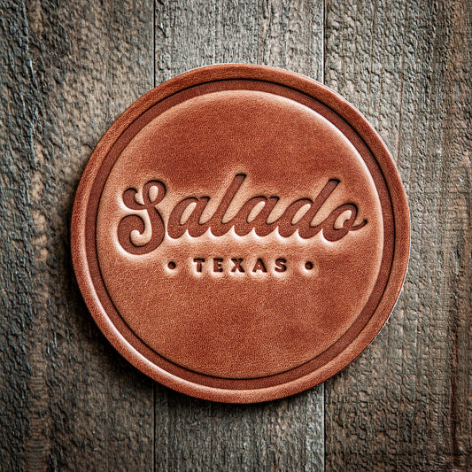 Salado Texas Script Leather Coaster