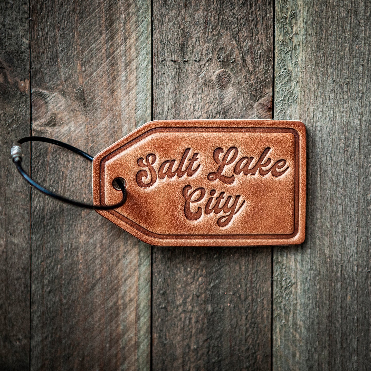 Salt Lake City Script Leather Luggage Tag