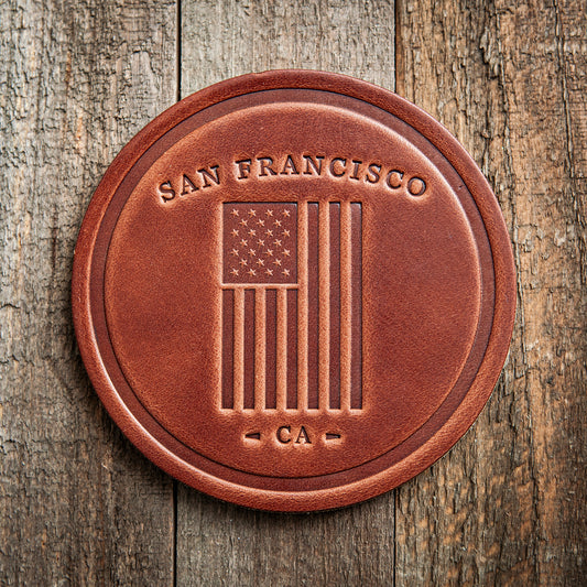 San Francisco California American Flag Leather Coaster