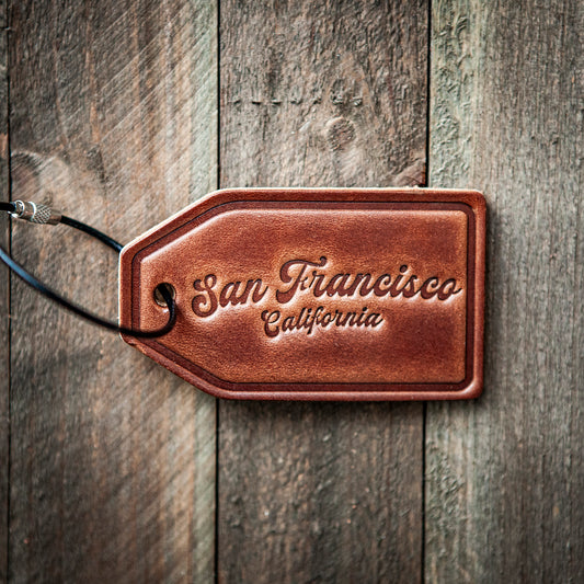 San Francisco California Script Leather Luggage Tag