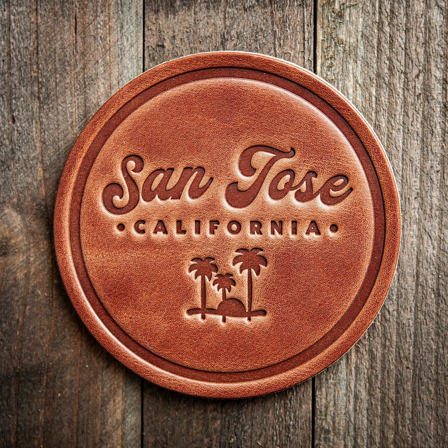 San Jose California Script Leather Coaster