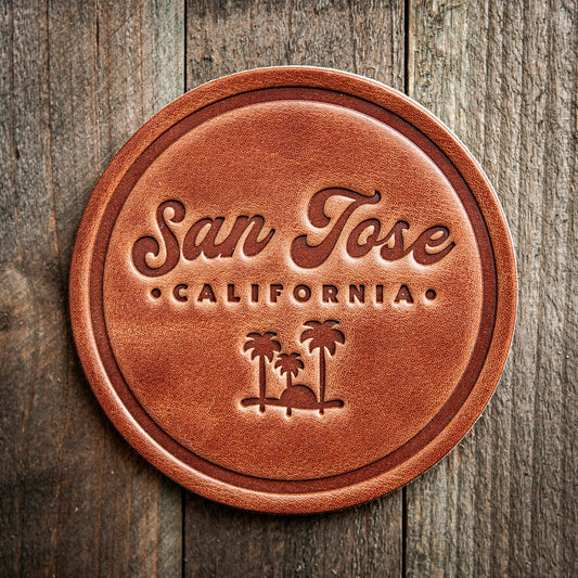 San Jose California Script Leather Coaster