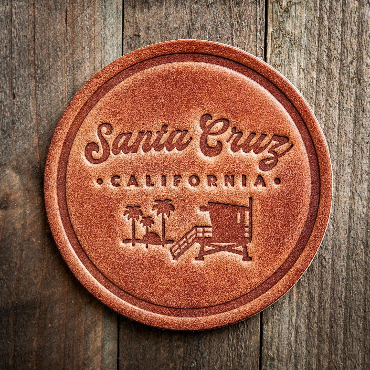 Santa Cruz California Script Leather Coaster