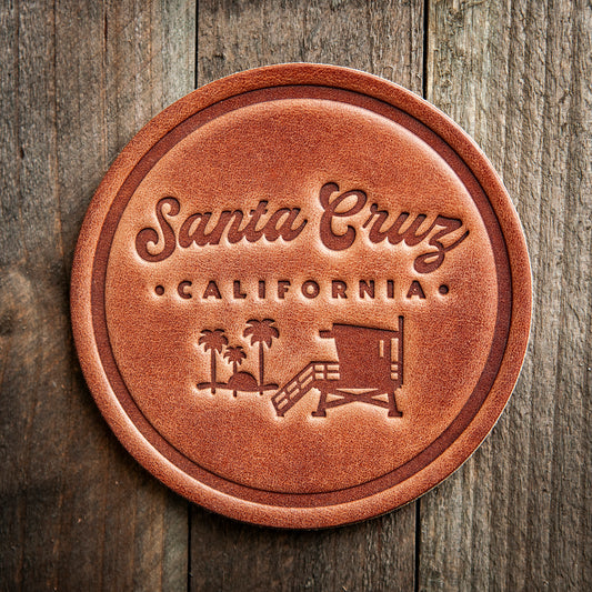 Santa Cruz California Script Leather Coaster