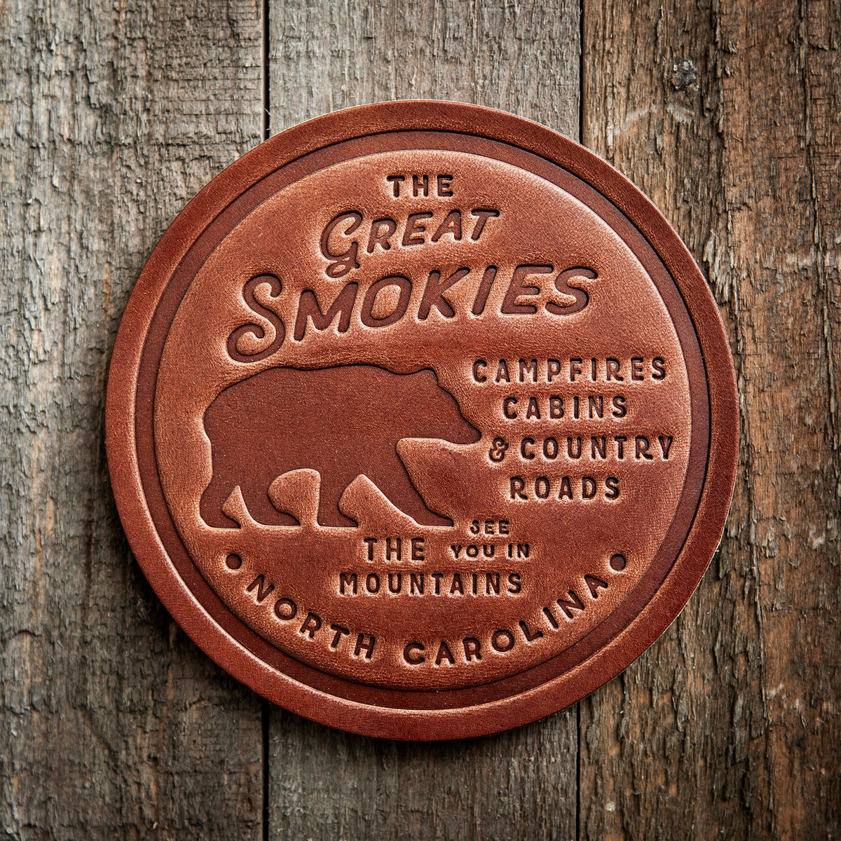 North Carolina Great Smokies Bear Leather Coaster