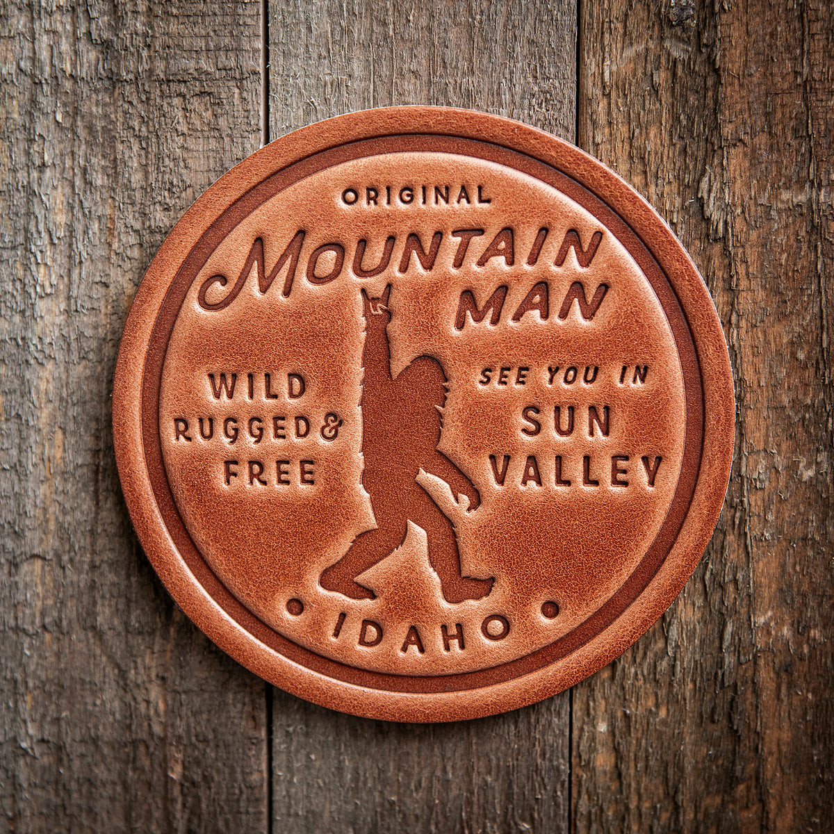 Sun Valley Idaho Mountain Man Big Foot Sasquatch Leather Coaster