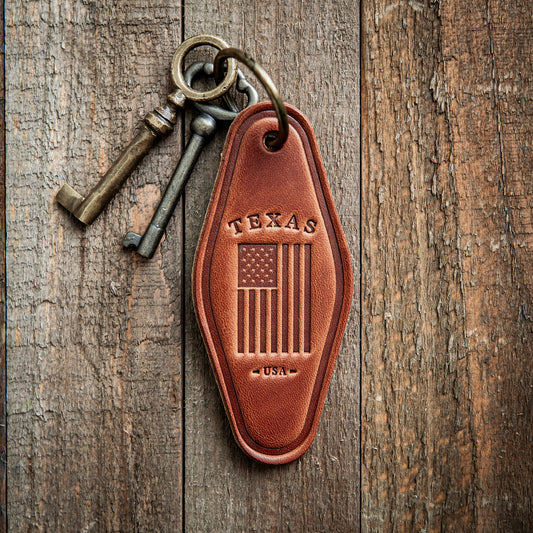 Texas American Flag Leather Keychain Motel Style