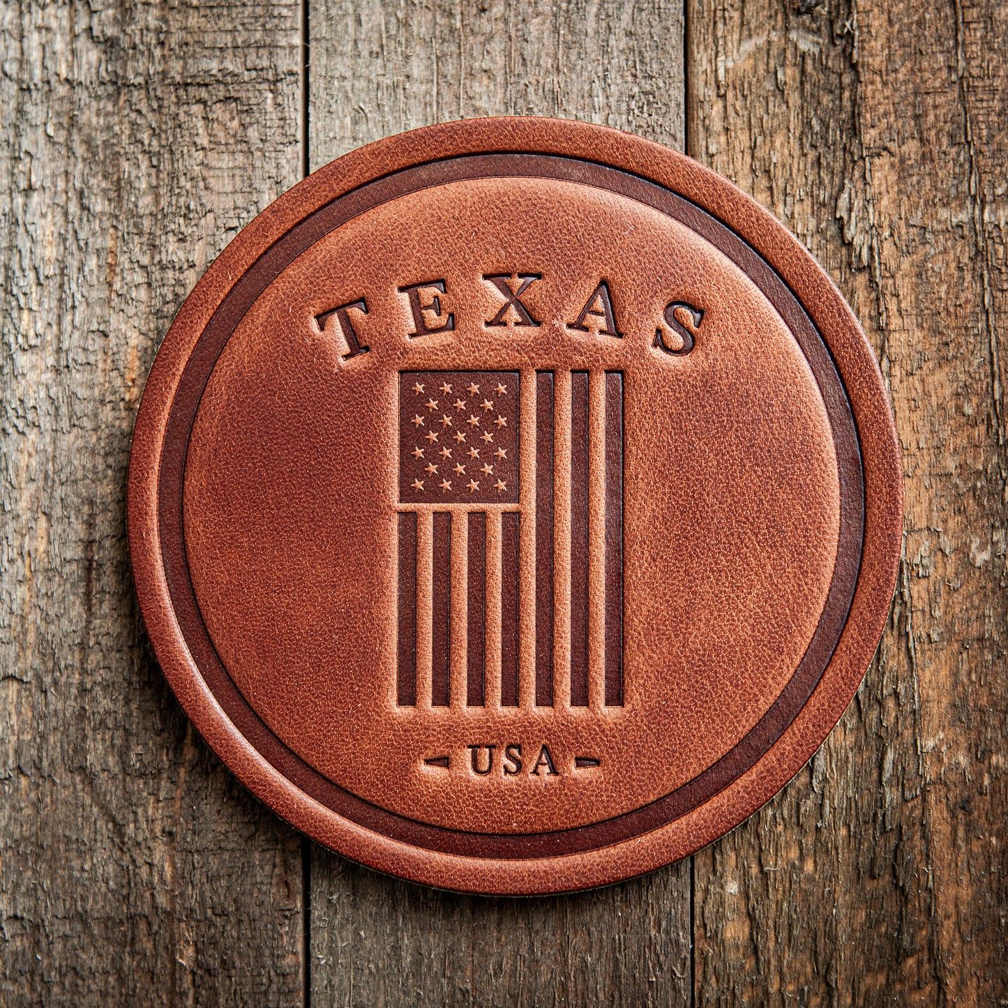 Texas American Flag Leather Coaster