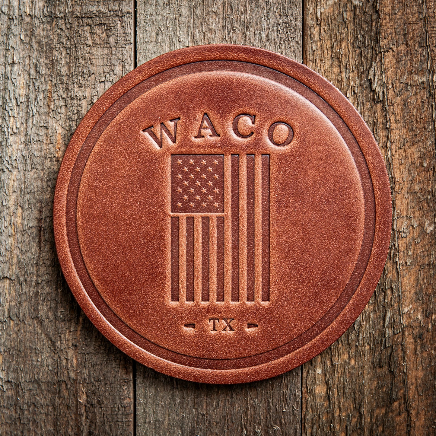 Waco Texas American Flag Leather Coaster