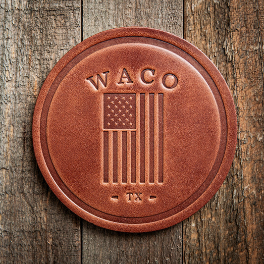 Waco Texas American Flag Leather Coaster