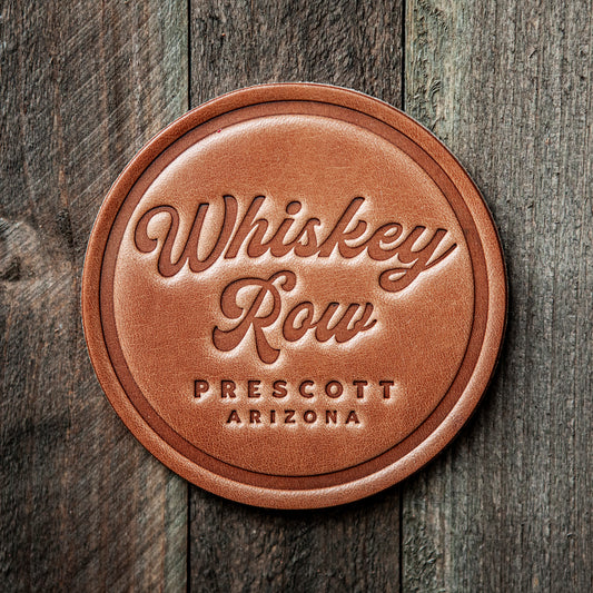 Whiskey Row Prescott Arizona Script Leather Coaster
