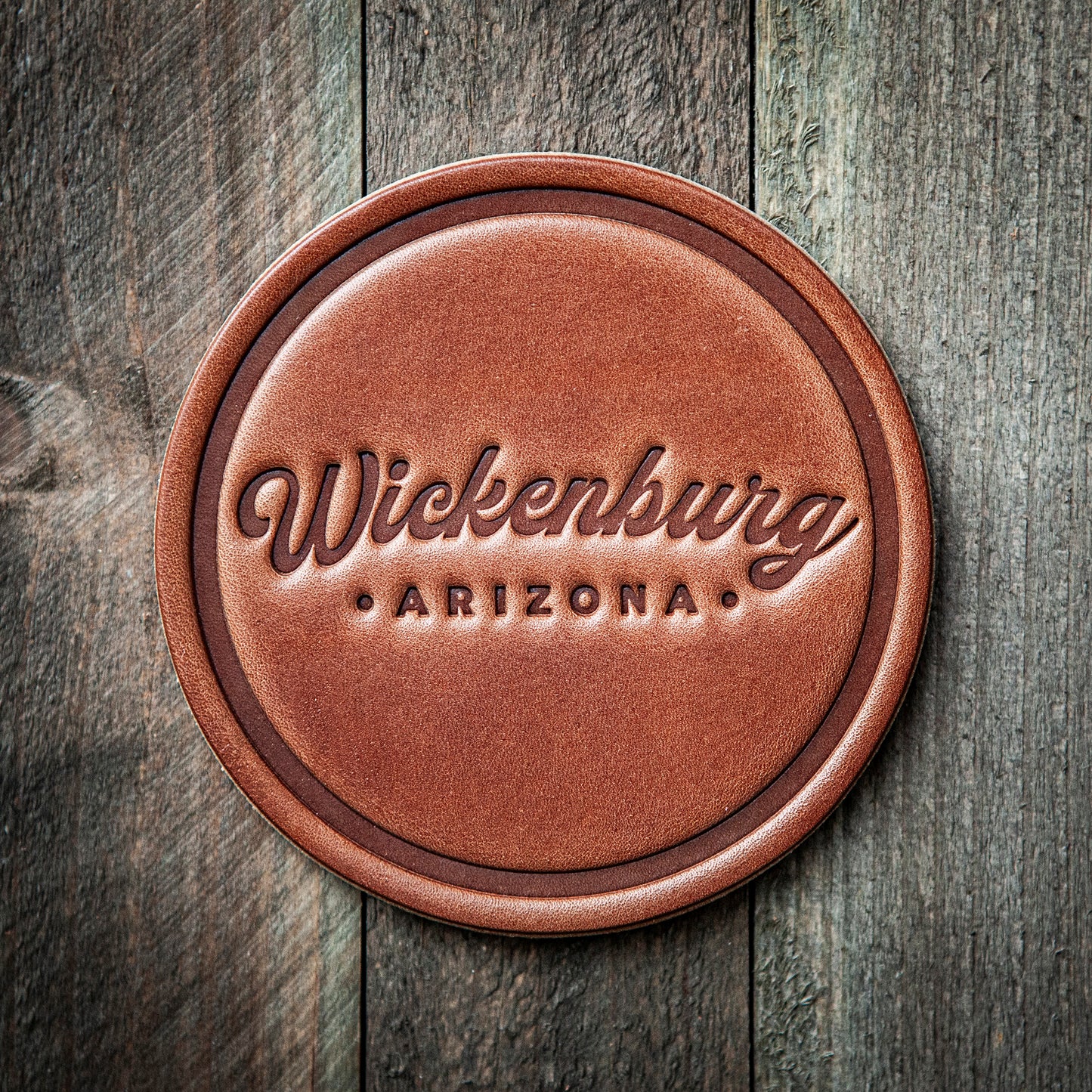 Wickenburg Arizona Script Leather Coaster