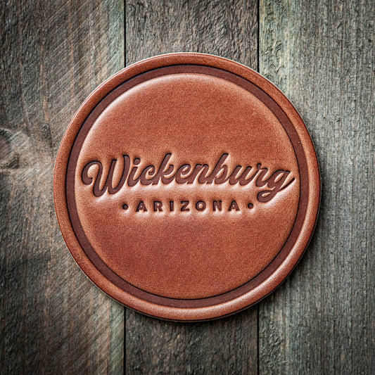 Wickenburg Arizona Script Leather Coaster