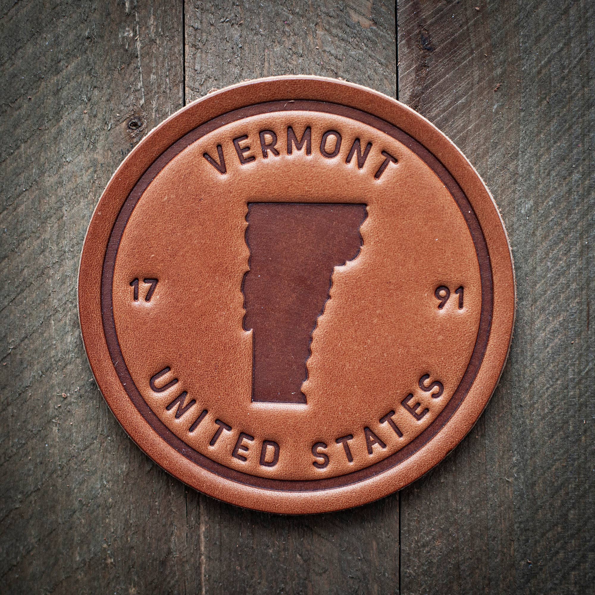 Vermont State Silhouette Leather Coaster